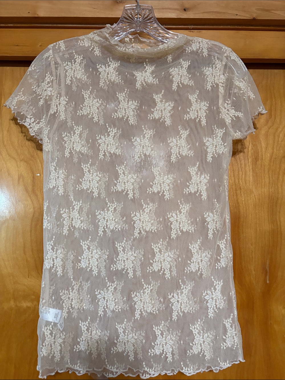 Sheer Floral Lace Short Sleeve Camisole - Cream
